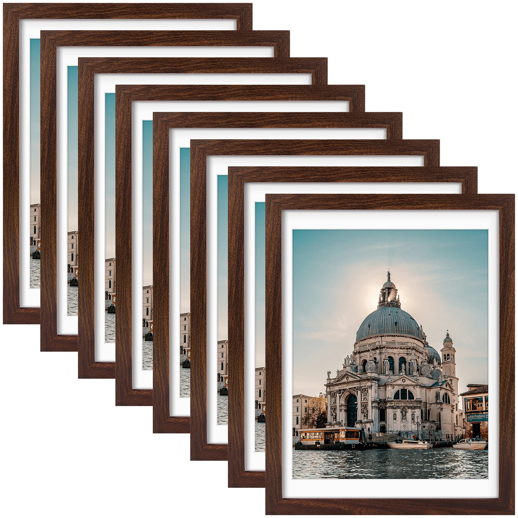 12x16 Picture Frame for 11x14 Photo with White Mat and Plexiglass (8 Pcs Per Box) Brown