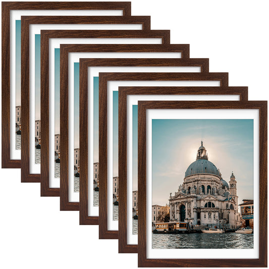 12x16 Picture Frame for 11x14 Photo with White Mat and Plexiglass (8 Pcs Per Box) Brown