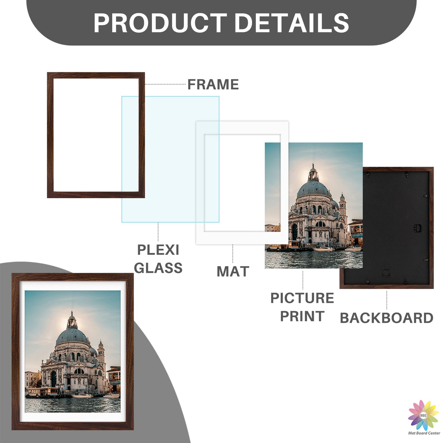 12x16 Picture Frame for 11x14 Photo with White Mat and Plexiglass (8 Pcs Per Box)
