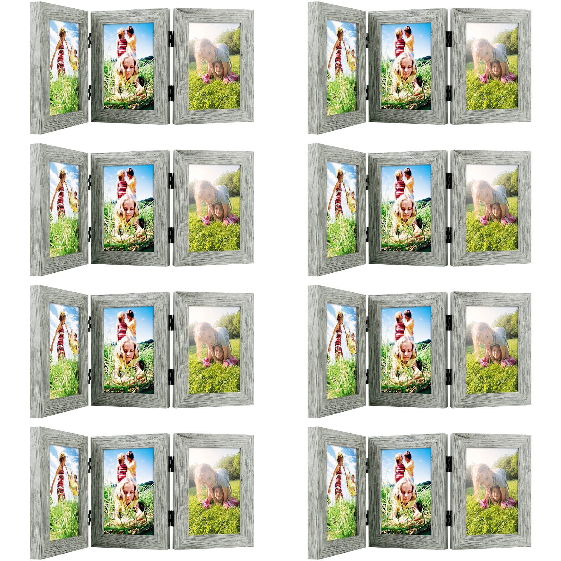 Three Picture Frame for Three 4x6 Pictures (8 Pcs per Box) Light Grey