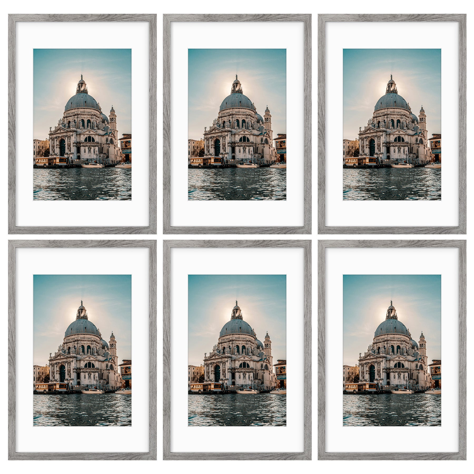 16x24 Picture Frame for 12x18 Photo with White Mat and Real Glass (6 Pcs Per Box) Light Grey
