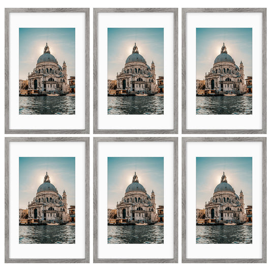 16x24 Picture Frame for 12x18 Photo with White Mat and Real Glass (6 Pcs Per Box) Light Grey