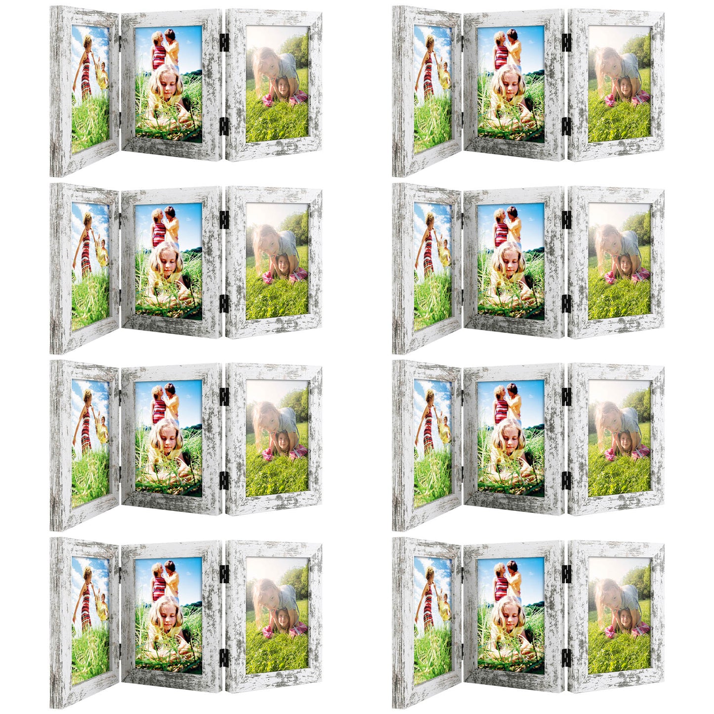 Three Picture Frame 5x7 Triple Frame (8 Pcs per Box) Distressed White