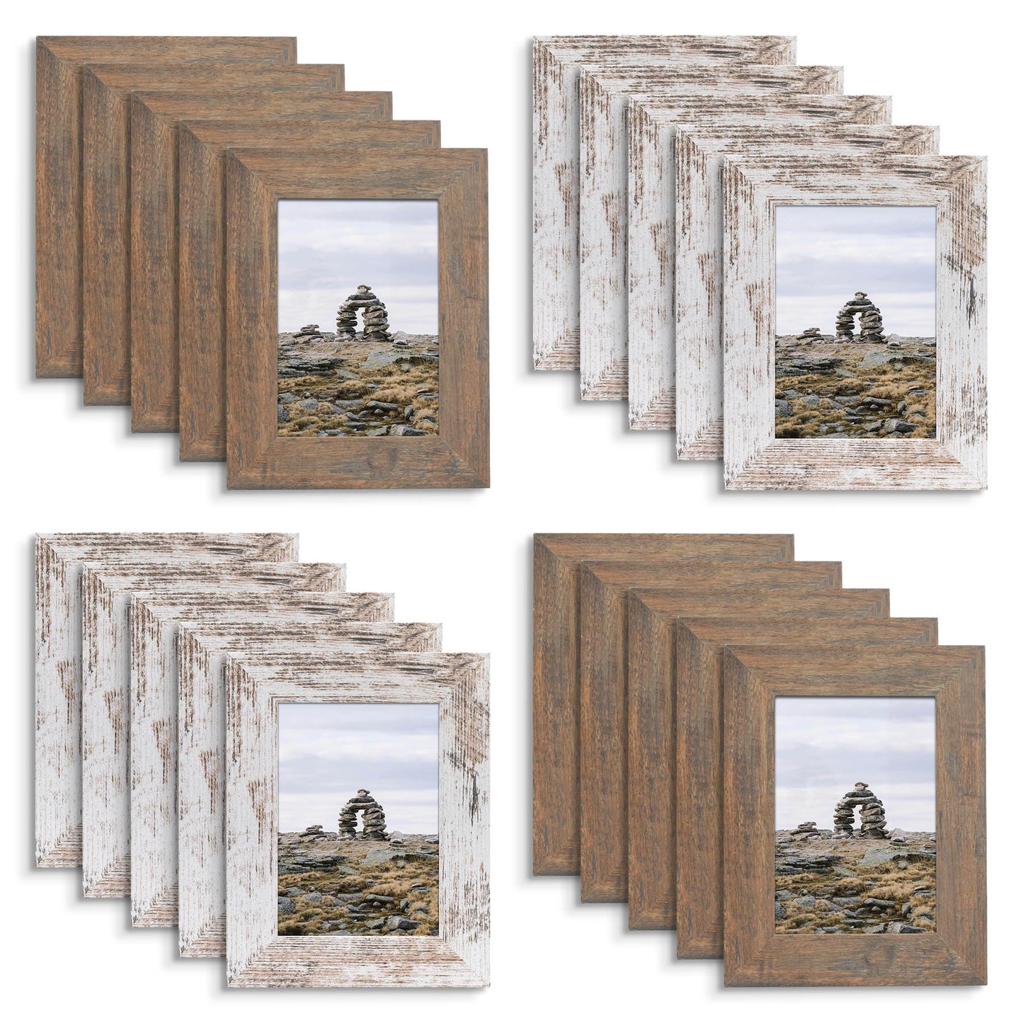 Clearance 5x7 Picture Frame with Real Glass Retro Brown and Distressed White (20 Pcs Per Box)