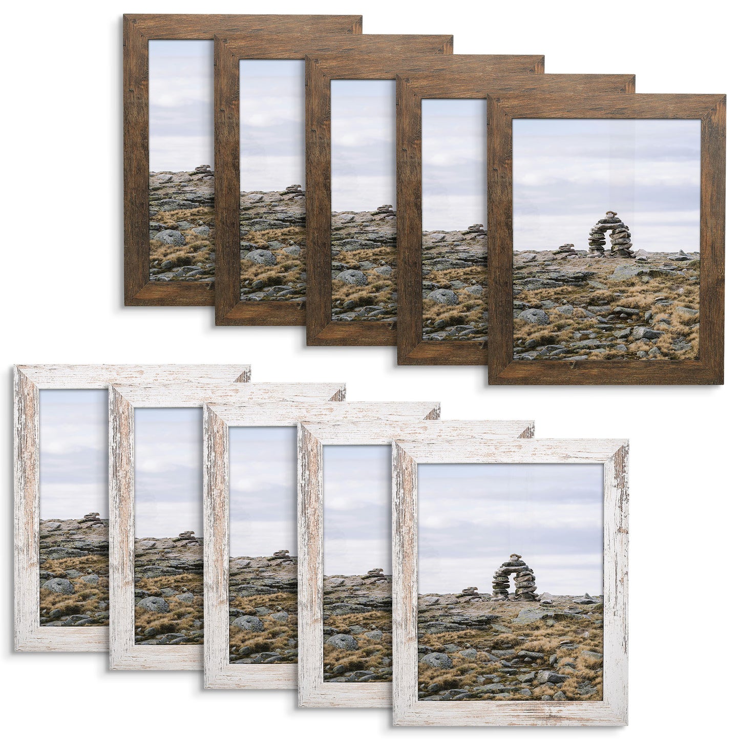 Clearance 11x14 Picture Frame with Real Glass Retro Brown and Distressed White (10 Pcs Per Box)