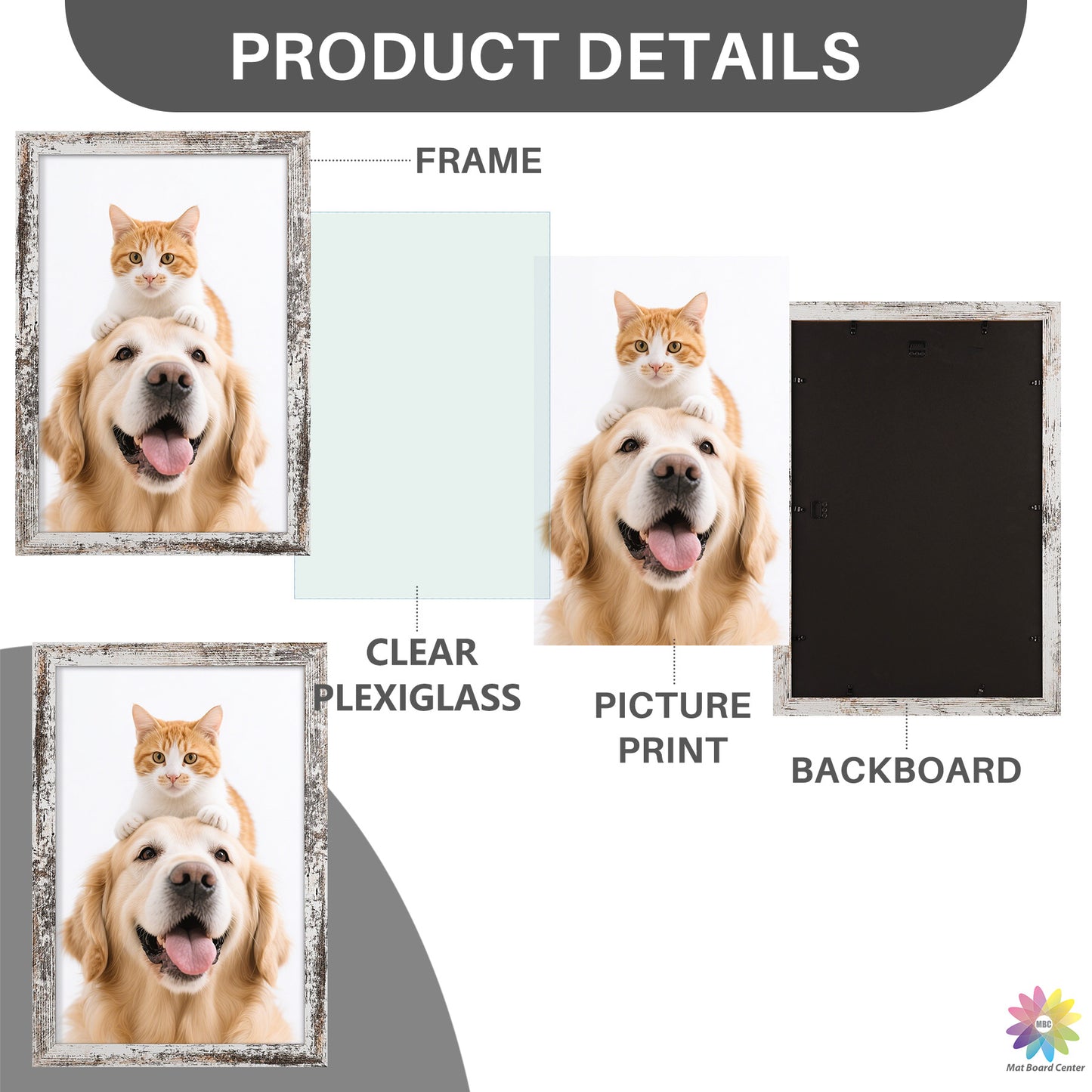Clearance 16x24 MDF Picture Frame with Plexiglass Distressed White (6 Pcs Per Box)