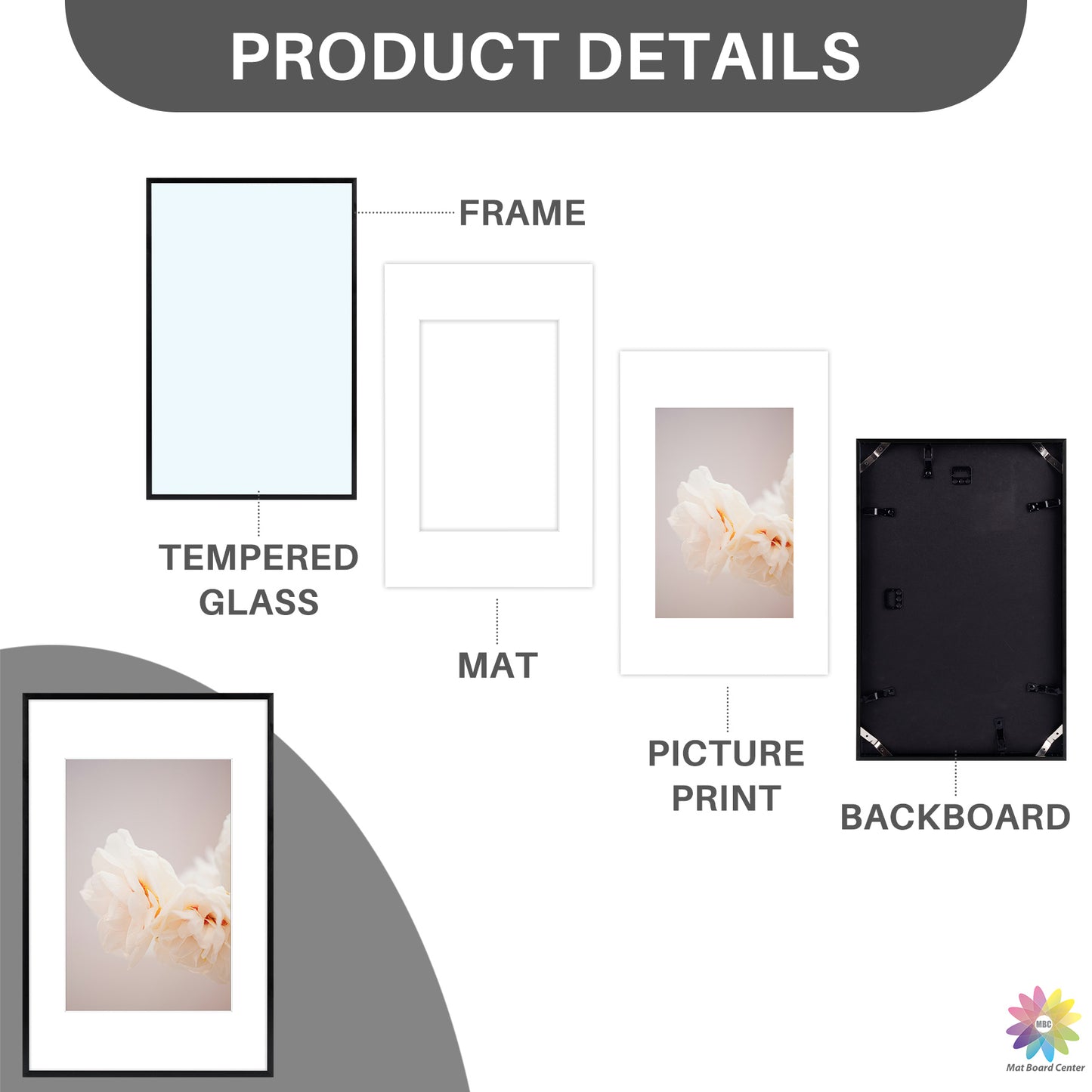 11x17 Aluminum Picture Frame with White Mat for 8x12 Photo (6 Pcs Per Box)