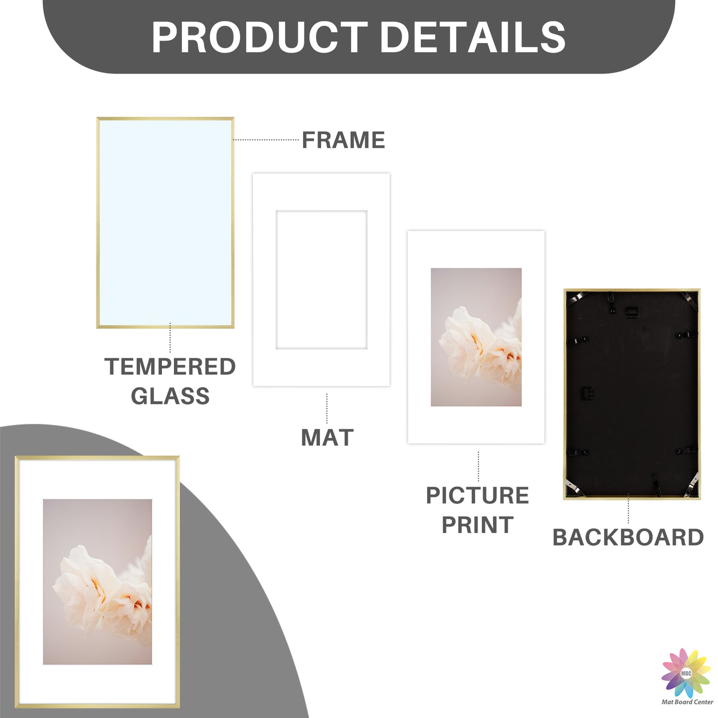 11x17 Aluminum Picture Frame with White Mat for 8x12 Photo (6 Pcs Per Box)