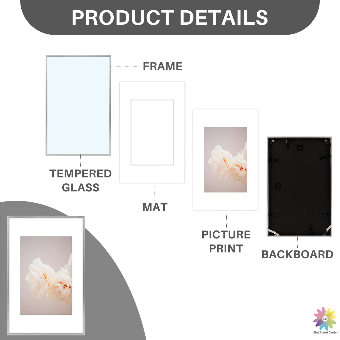 11x17 Aluminum Picture Frame with White Mat for 8x12 Photo (6 Pcs Per Box)