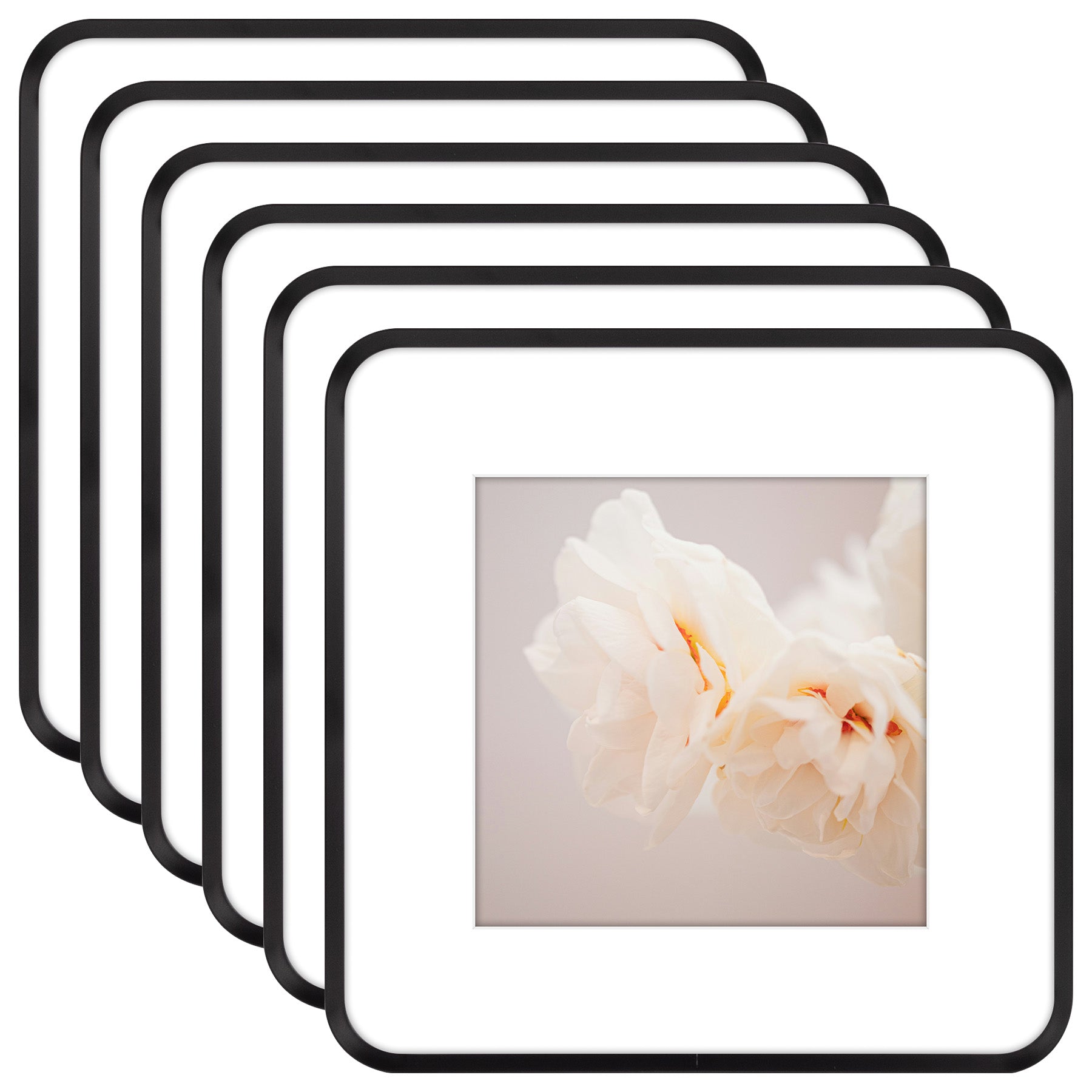 12x12 Round Corner Aluminum Picture Frame with White Mat for 8x8 Picture(6 Pcs Per Box) Black