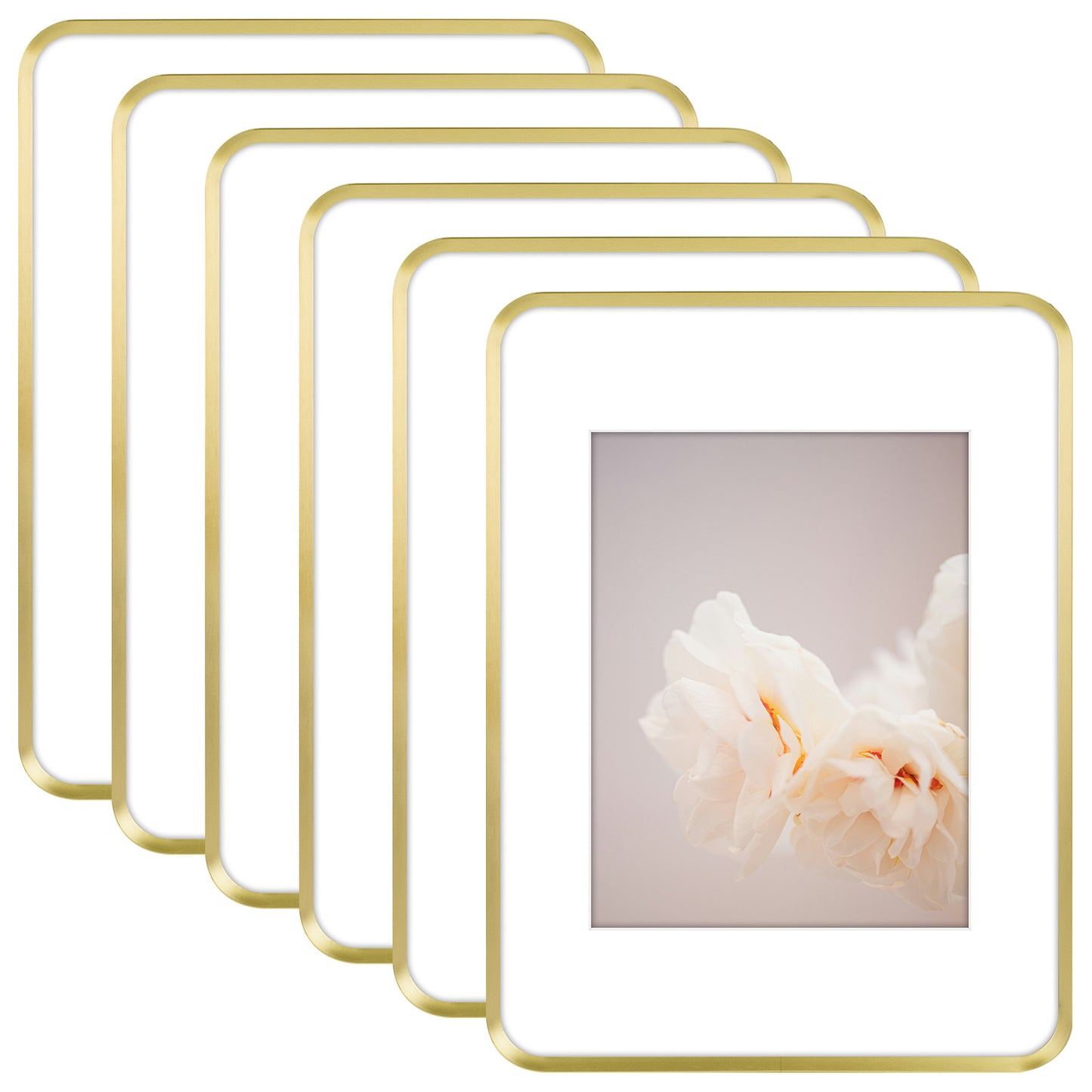12x16 Round Corner Aluminum Picture Frame with White Mat for 8.5x11 Picture(6 Pcs Per Box) Gold