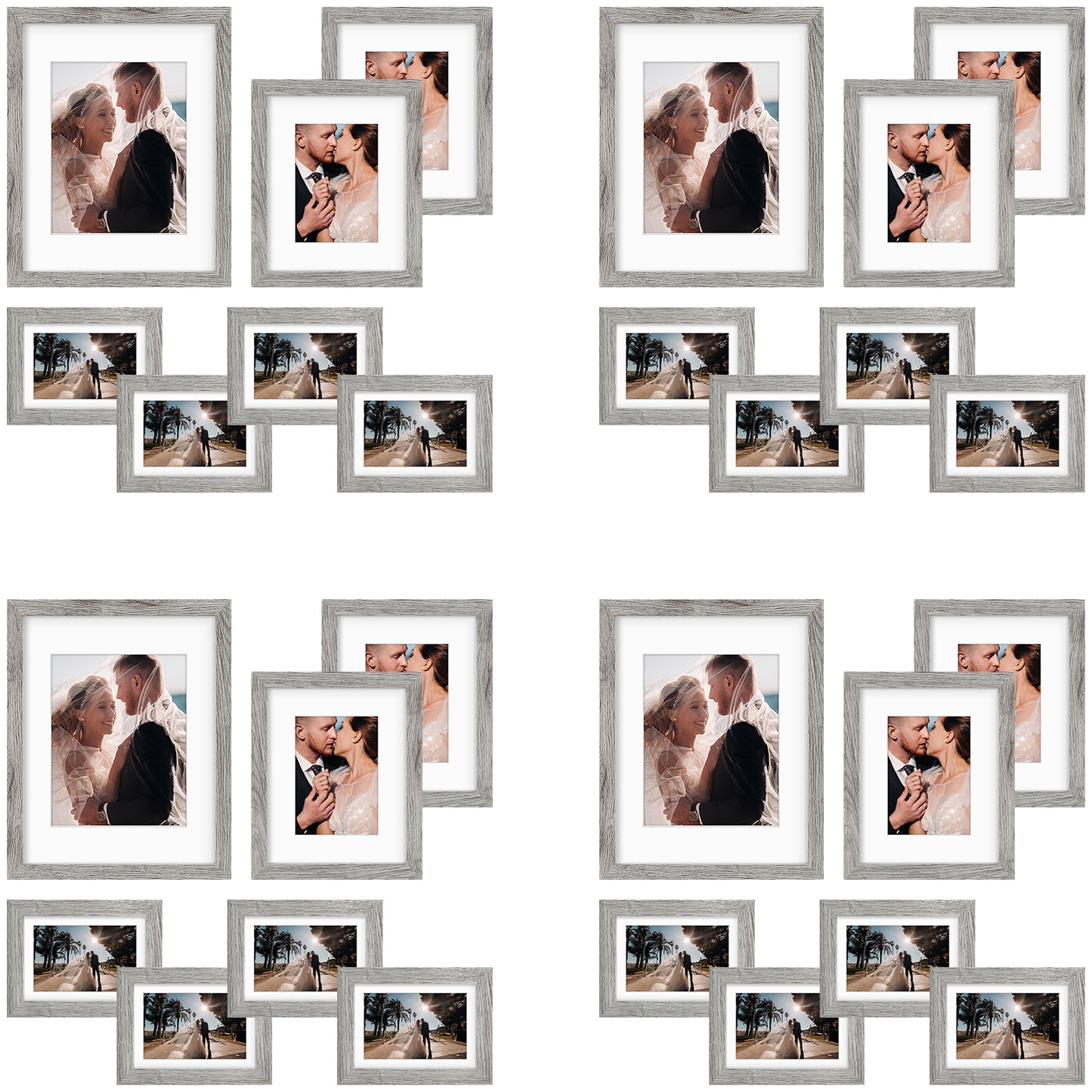 Clearance Gallery Picture Frame Four 11x14, Eight 8x10, Sixteen 5x7 Frame (28 Pcs Per Box) Light Grey