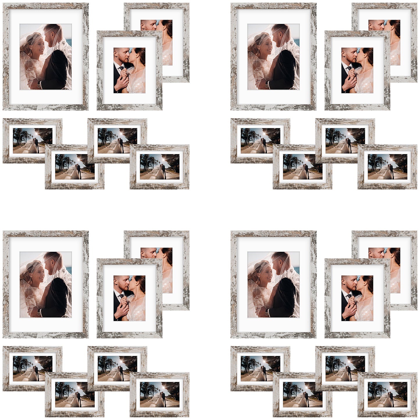 Clearance Gallery Picture Frame Four 11x14, Eight 8x10, Sixteen 5x7 Frame (28 Pcs Per Box) Distressed White