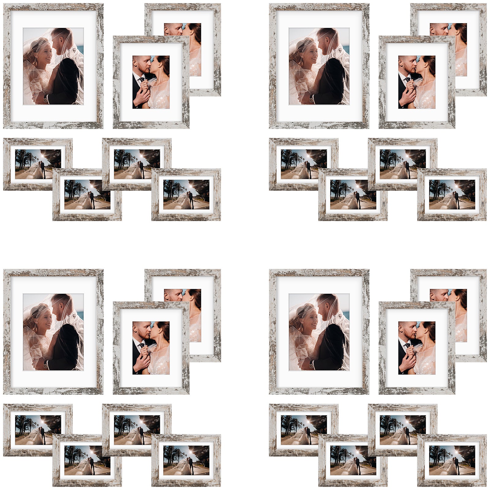 Clearance Gallery Picture Frame Four 11x14, Eight 8x10, Sixteen 5x7 Frame (28 Pcs Per Box) Distressed White