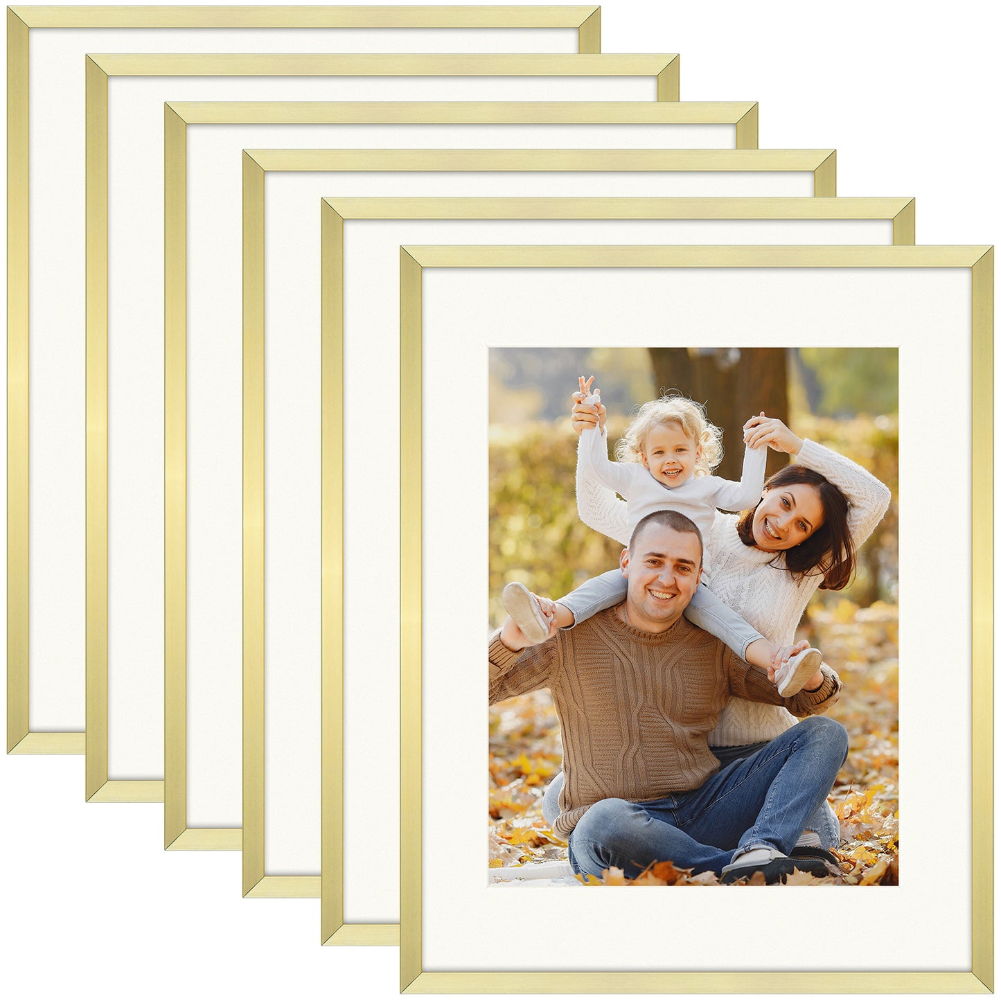 11x14 Gold Aluminum Frame with White Mat and Real Glass (6 Pcs Per Box)