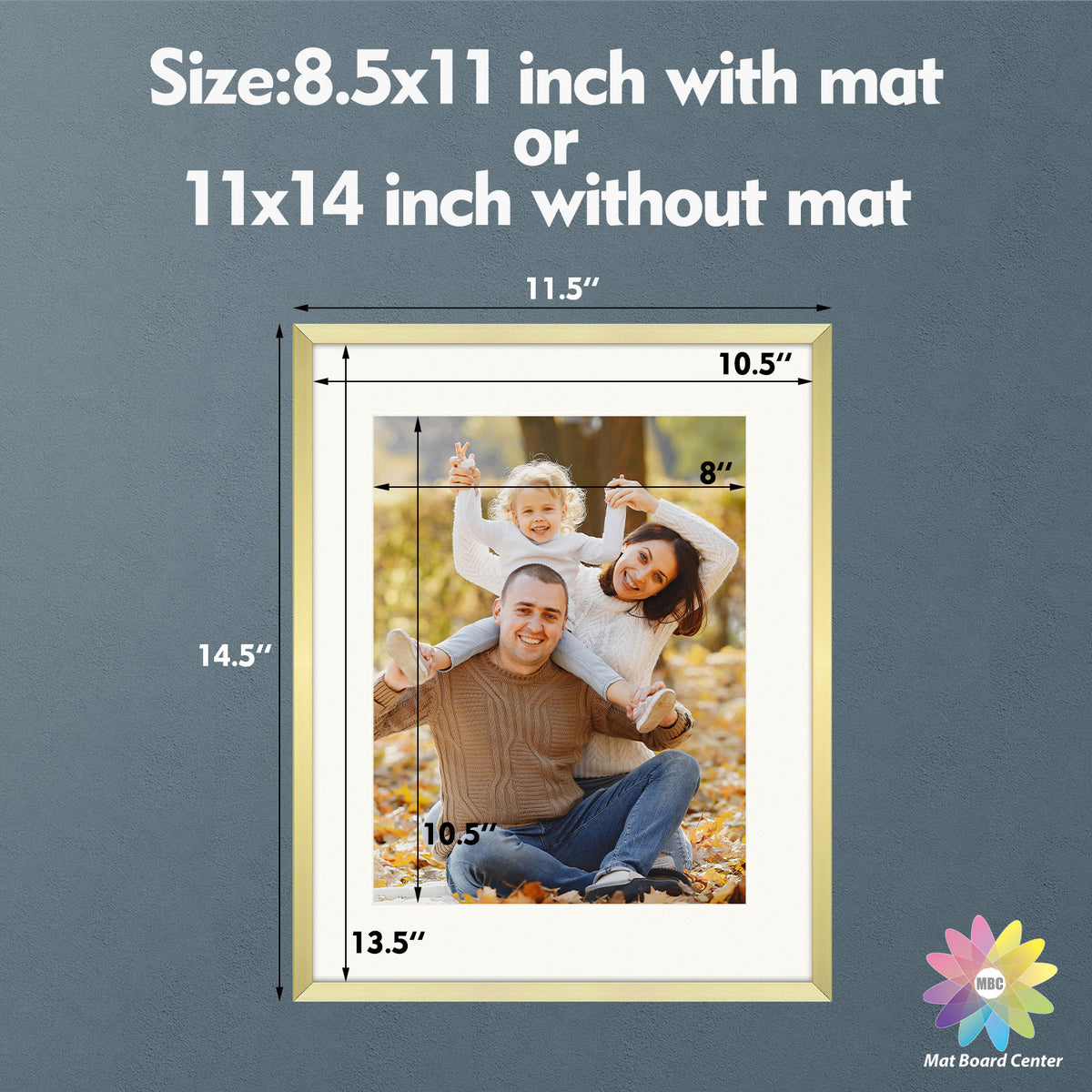 11x14 Gold Aluminum Frame with White Mat and Real Glass (6 Pcs Per Box)