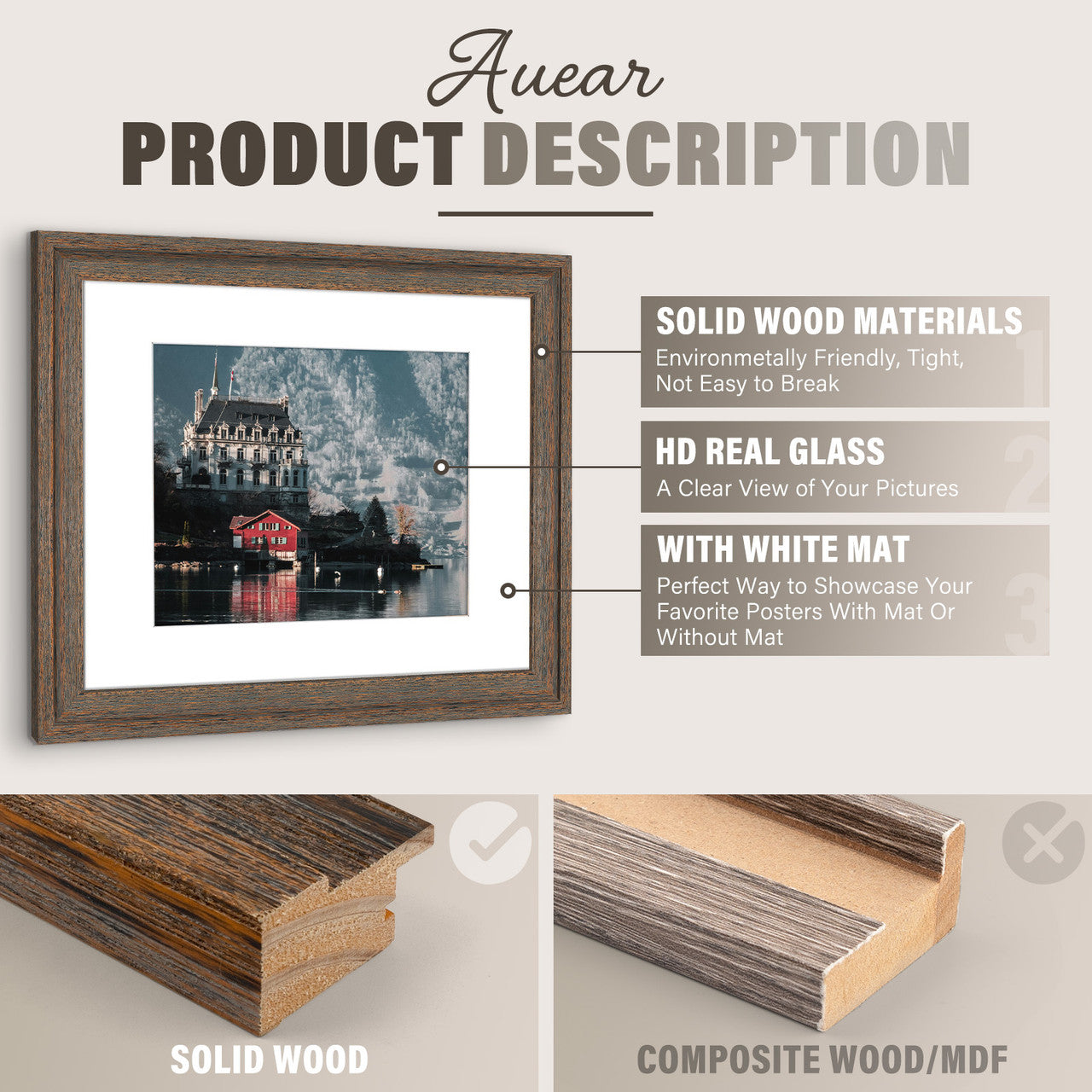 18x24 Poster Frames, Wood Frames Display 16x20 Picture With White Mat (4 Pcs per Box)