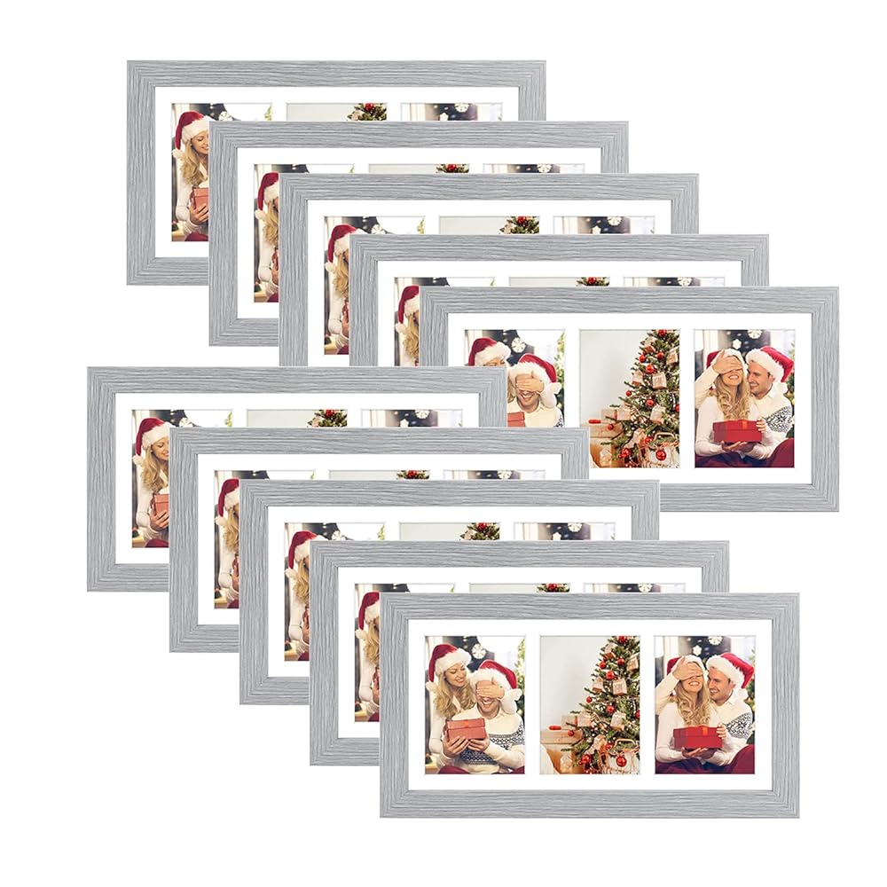 7x14 Collage Picture Frames for Three 4x6 Pictures Wood Frame(10 Pcs per Box) Grey