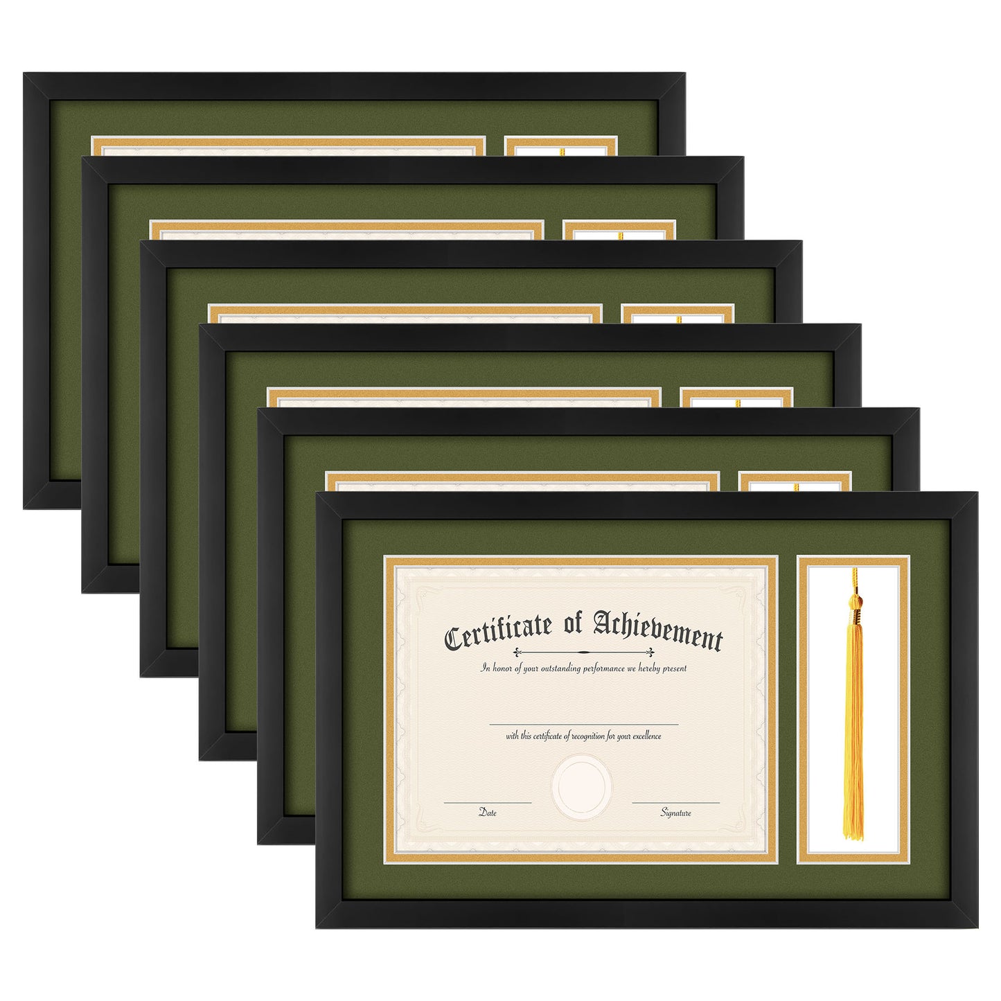 Clearance Diploma Tassel Shadow Box 11x17.5 Frame For 8.5x11 Document/Certificate with Double Mat and Real Glass Black (6 Pcs Per Box)
