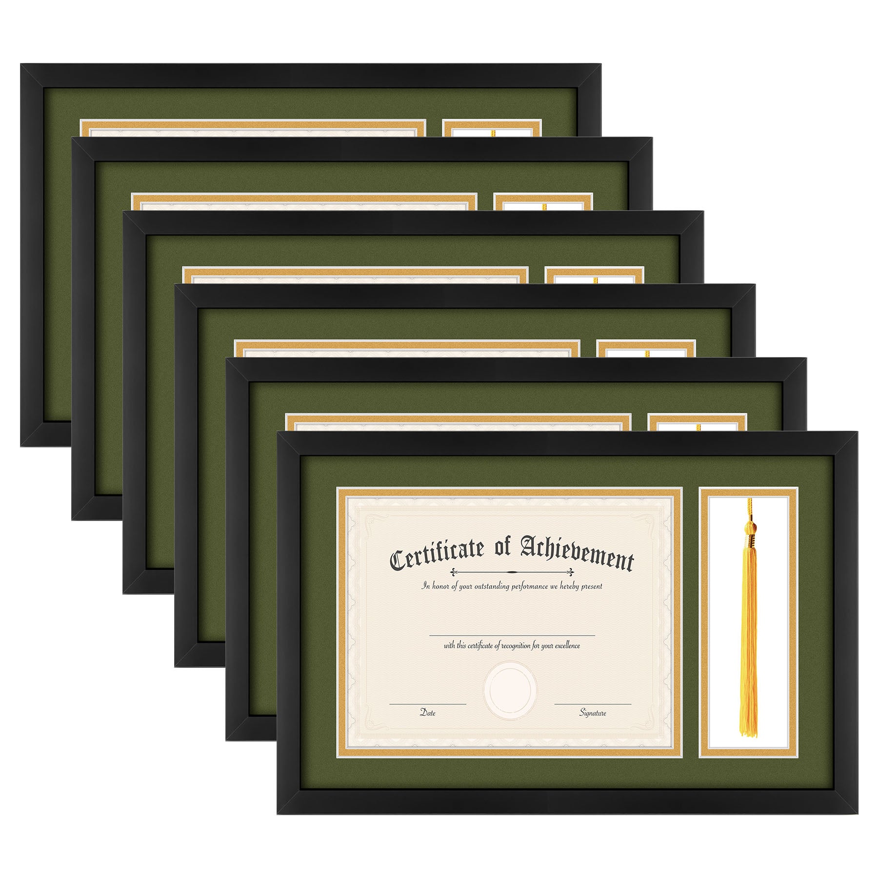 Clearance Diploma Tassel Shadow Box 11x17.5 Frame For 8.5x11 Document/Certificate with Double Mat and Real Glass Black (6 Pcs Per Box)