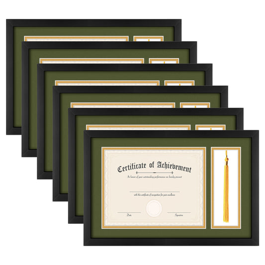 Clearance Diploma Tassel Shadow Box 11x17.5 Frame For 8.5x11 Document/Certificate with Double Mat and Real Glass Black (6 Pcs Per Box)