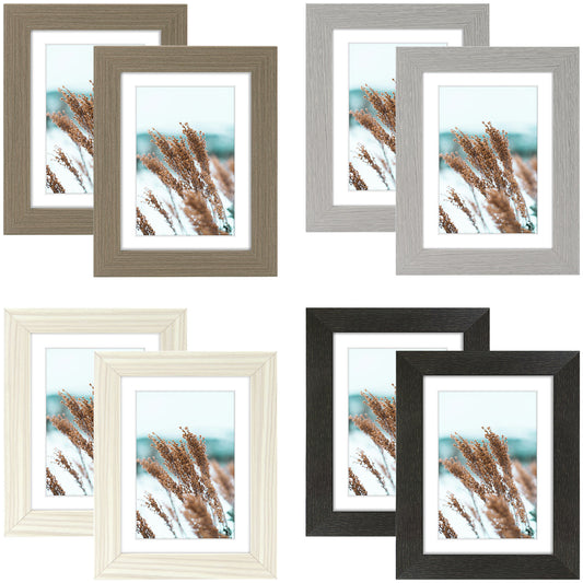 Clearance 5x7 Picture Frame for 4x6 Photo with White Mat and Plexiglass (8 Pcs Per Box) Mix 4 Colors (Black, Oak, Grey, Dark Oak)
