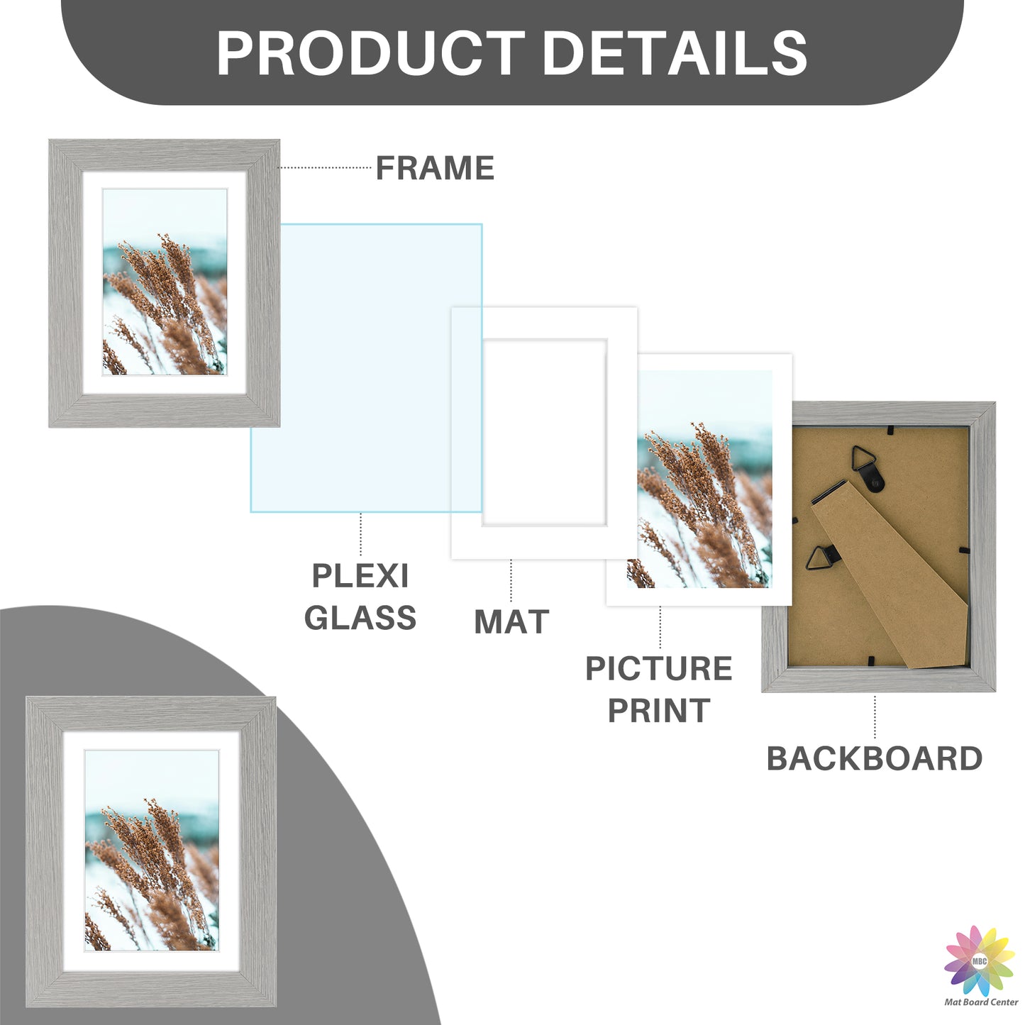 Clearance 5x7 Picture Frame for 4x6 Photo with White Mat and Plexiglass (8 Pcs Per Box)