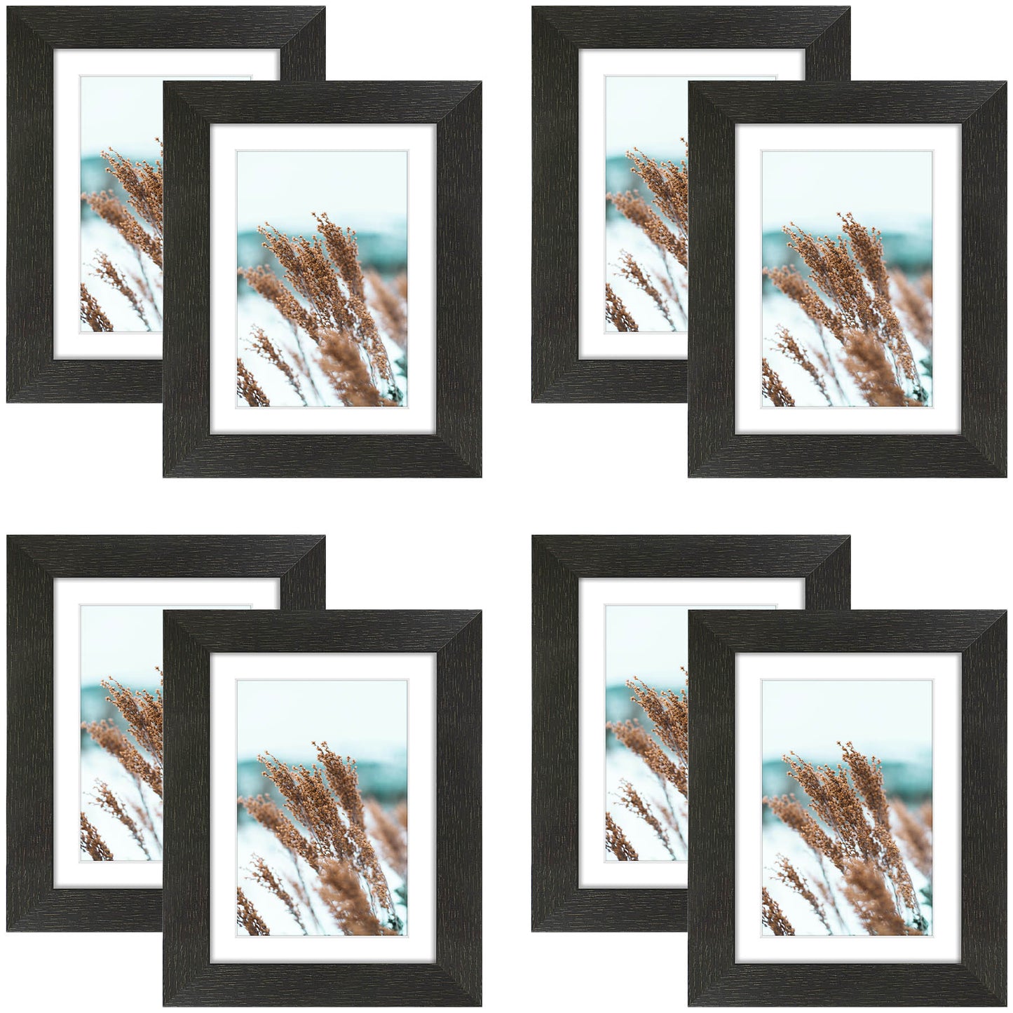Clearance 5x7 Picture Frame for 4x6 Photo with White Mat and Plexiglass (8 Pcs Per Box) Black
