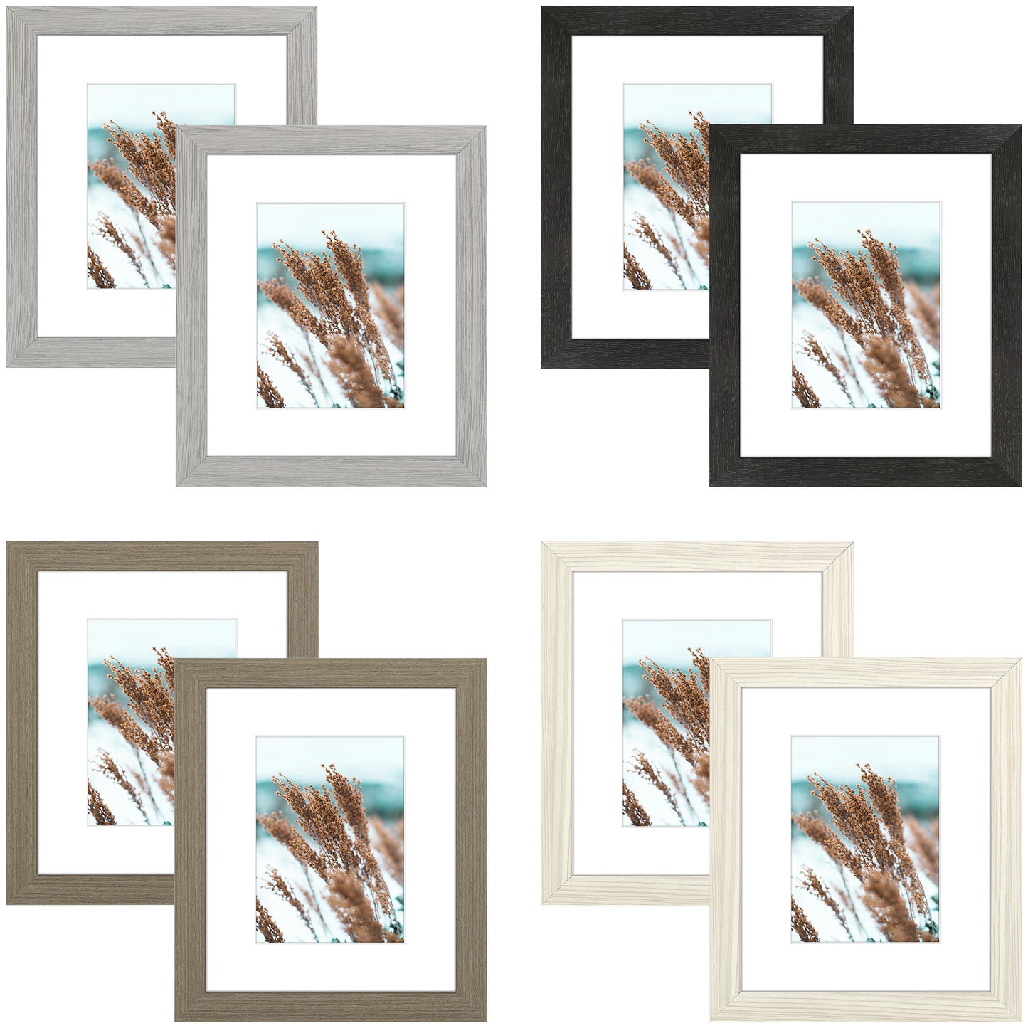 Clearance 8x10 Picture Frame for 5x7 Photo with White Mat and Plexiglass Mix Colors (8 Pcs Per Box)