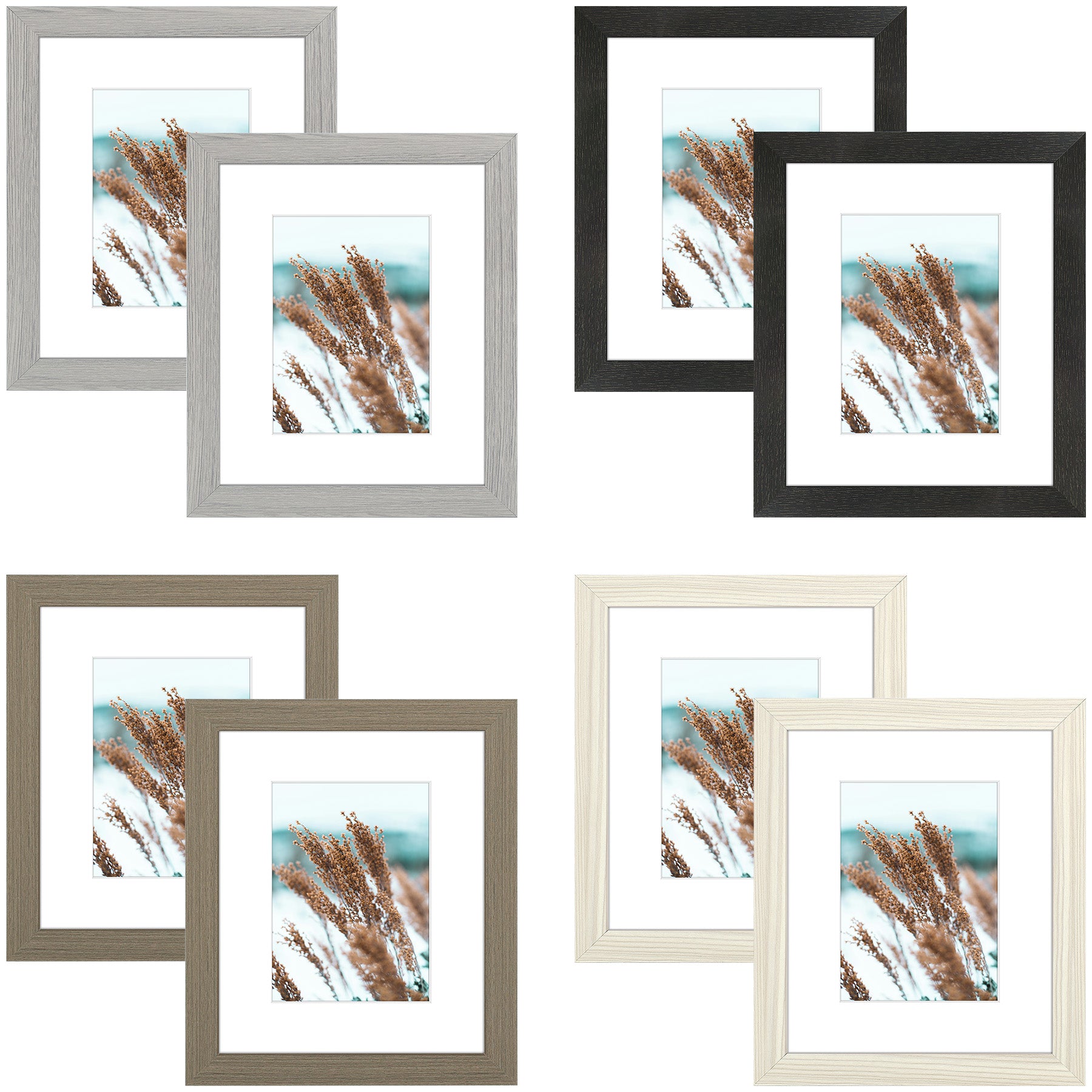 Clearance 8x10 Picture Frame for 5x7 Photo with White Mat and Plexiglass Mix Colors (8 Pcs Per Box)