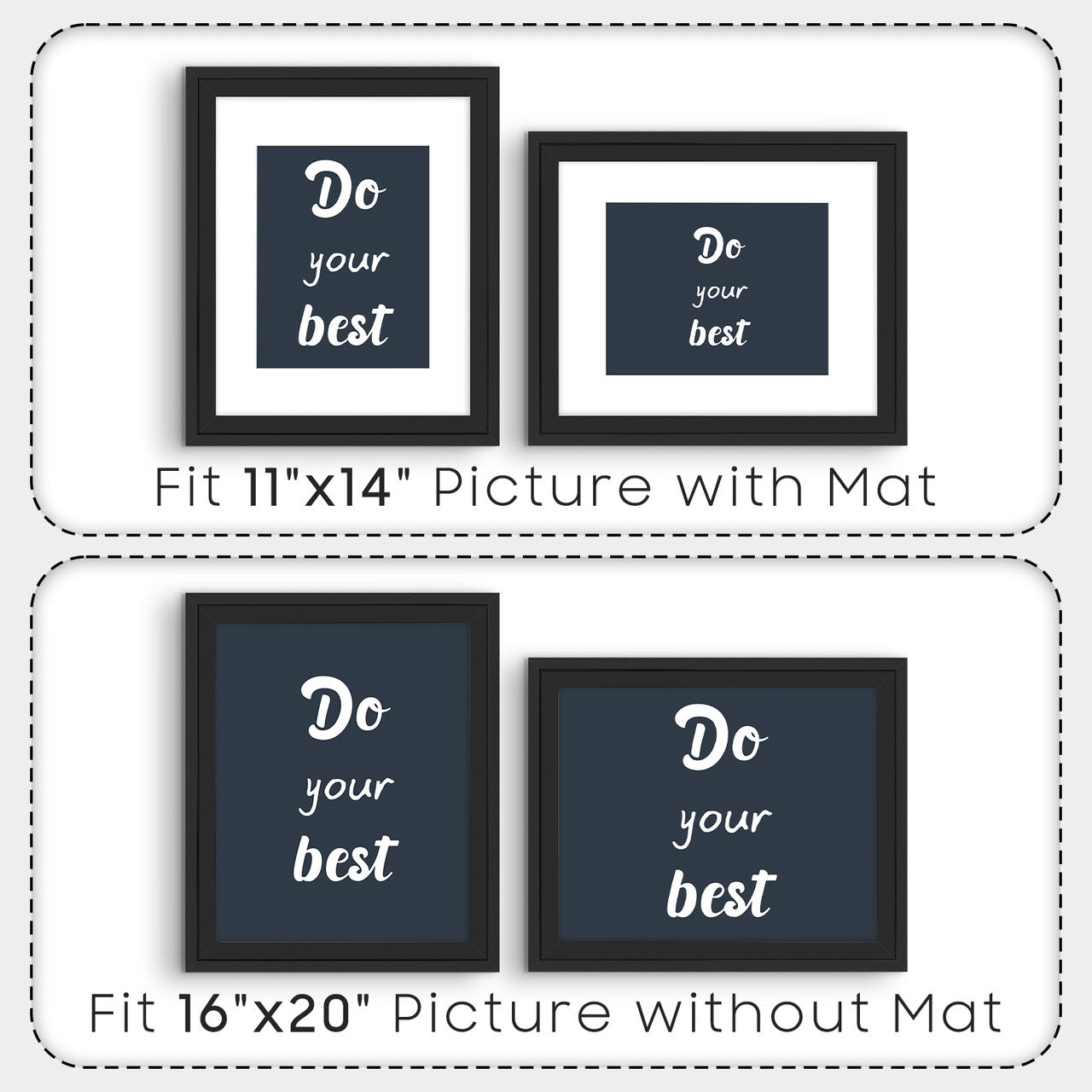 16X20 Wood Frames Display 11X14 Picture With White Mat (4 Pcs per Box)