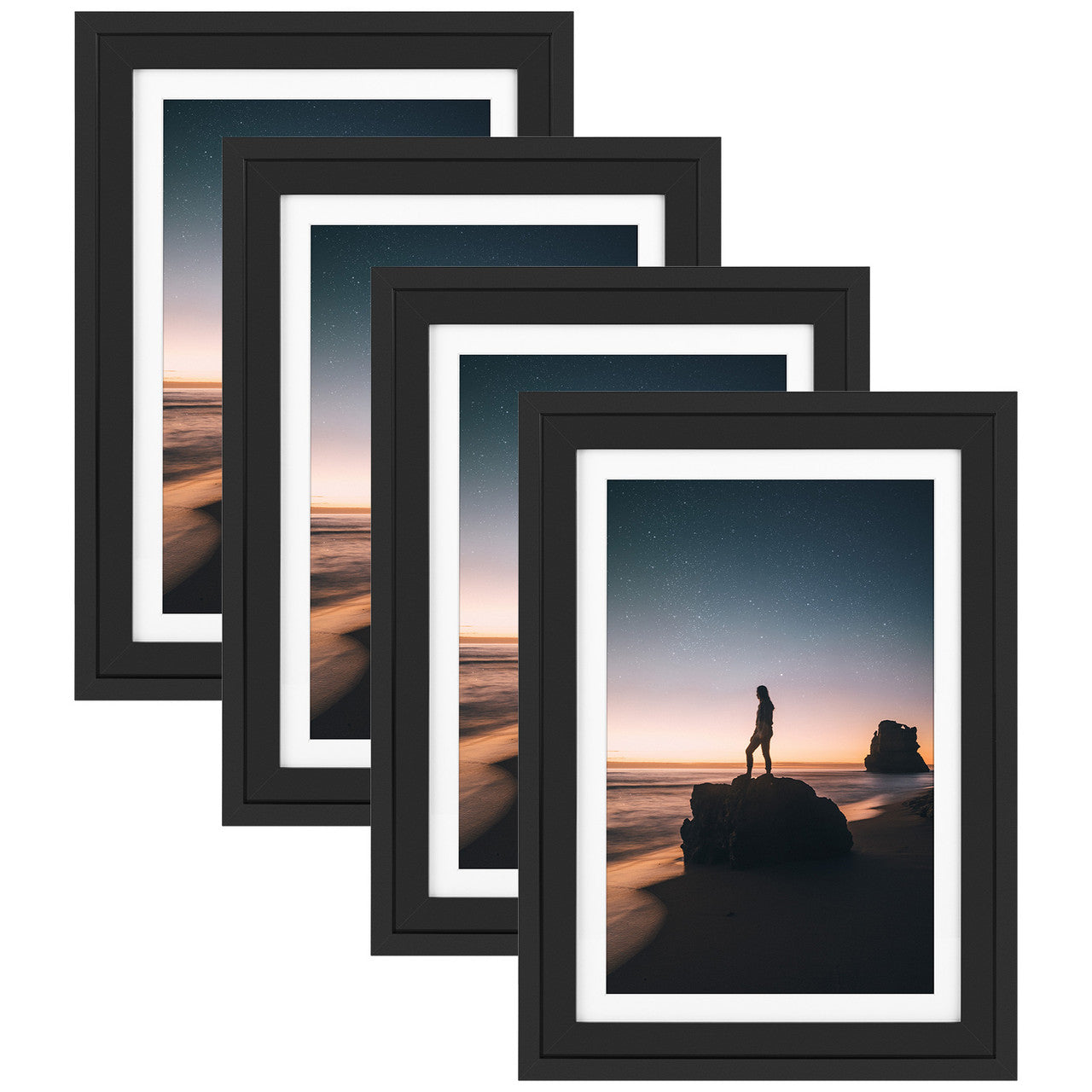 13X19 Wood Frames Display 11X17 Photo With White Mat (4 Pcs per Box) Black