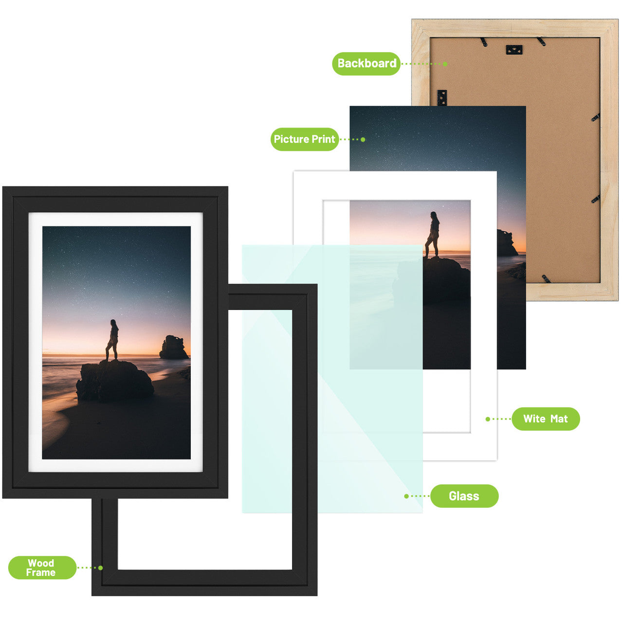 13X19 Wood Frames Display 11X17 Photo With White Mat (4 Pcs per Box)