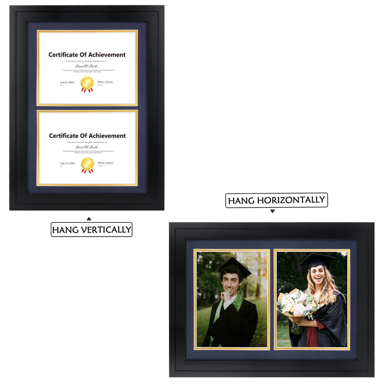 14X20 Double Diploma Frames, Wood Frames Display 8.5X11 Document/Certificate With Double Mat (6 Pcs per Box)