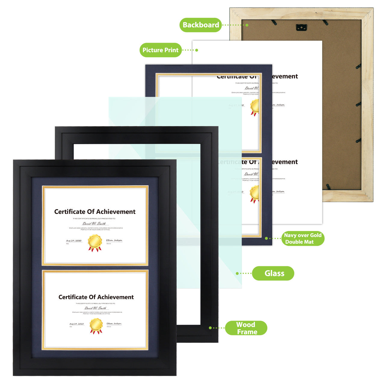 14X20 Double Diploma Frames, Wood Frames Display 8.5X11 Document/Certificate With Double Mat (6 Pcs per Box)