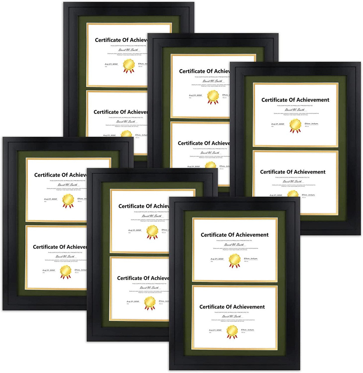 14X20 Double Diploma Frames, Wood Frames Display 8.5X11 Document/Certificate With Double Mat (6 Pcs per Box) Black Dark Green over Gold