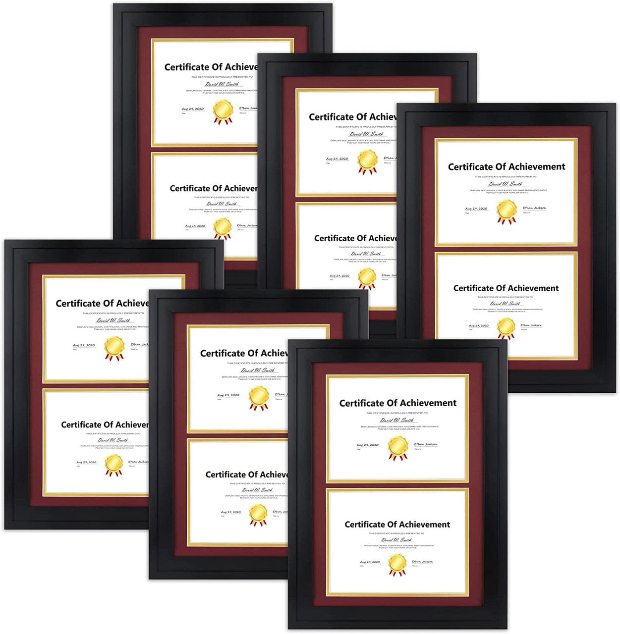 14X20 Double Diploma Frames, Wood Frames Display 8.5X11 Document/Certificate With Double Mat (6 Pcs per Box) Black Red over Gold