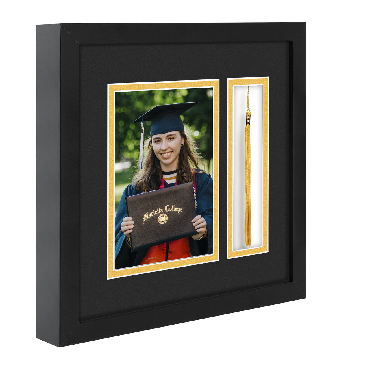 10X10 Diploma Frames for 5X7 Photo And Tassel Holder with Black Over Gold Double Mat and Tempered Glass (6 Pcs per Box)