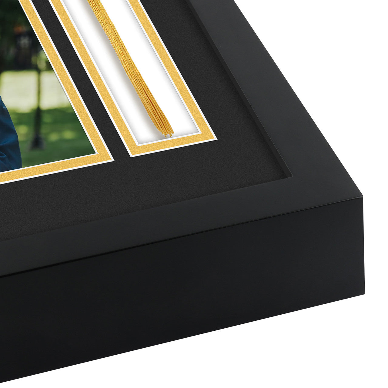 10X10 Diploma Frames for 5X7 Photo And Tassel Holder with Black Over Gold Double Mat and Tempered Glass (6 Pcs per Box)