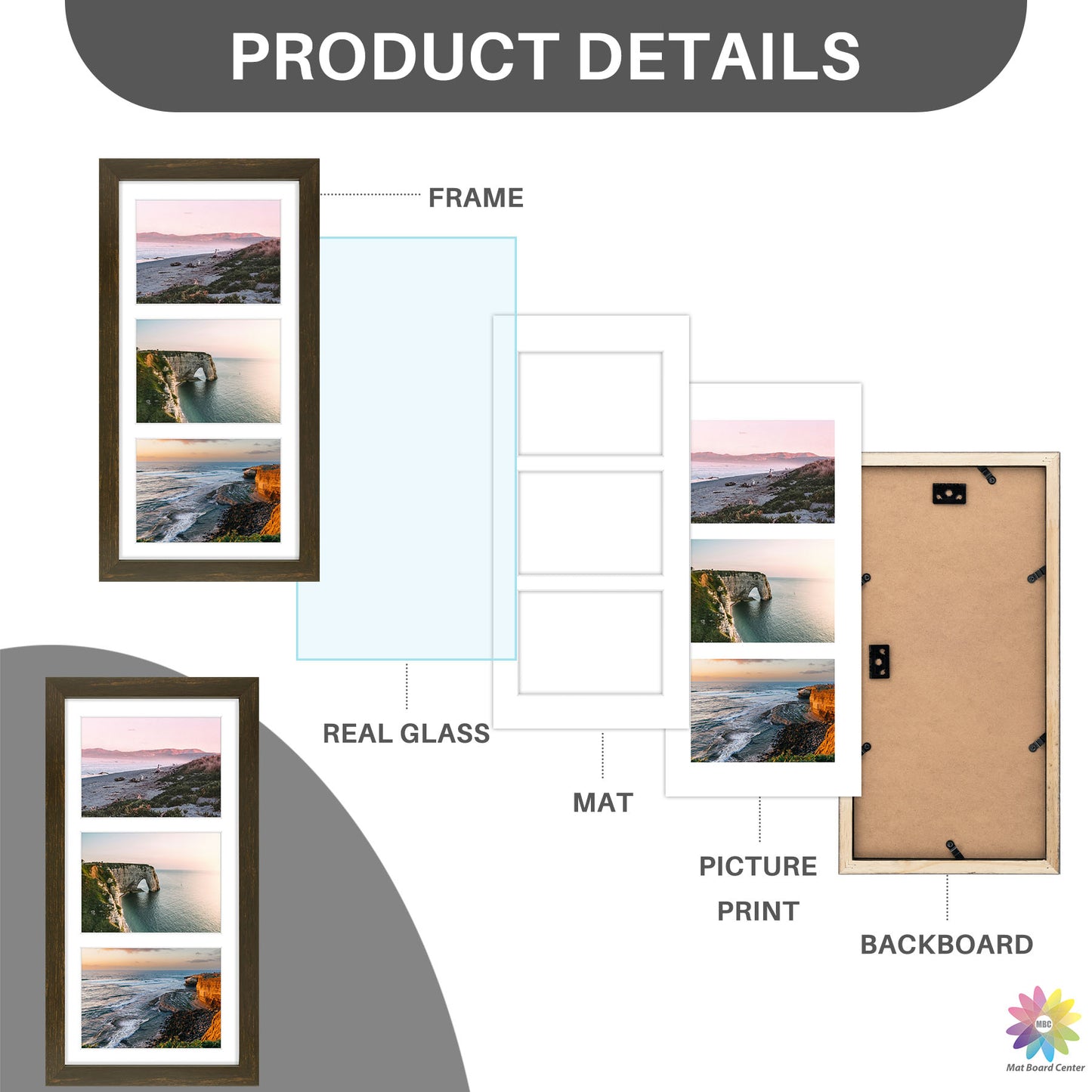 Clearance 7x14 Wood Frame Displays Three 4x6 Pictures (10 Pcs Per Box)