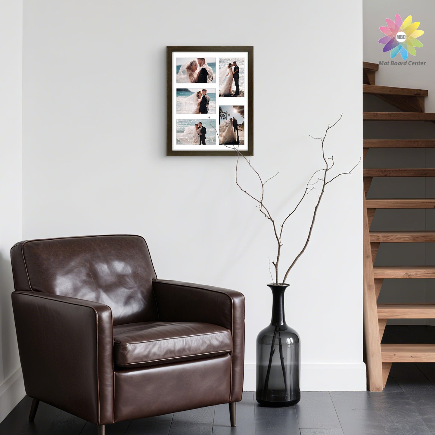 Clearance 11x14 Collage Picture Frame For Five 4x6 Pictures With White Mat and Real Glass Rustic Brown (10 Pcs Per Box)