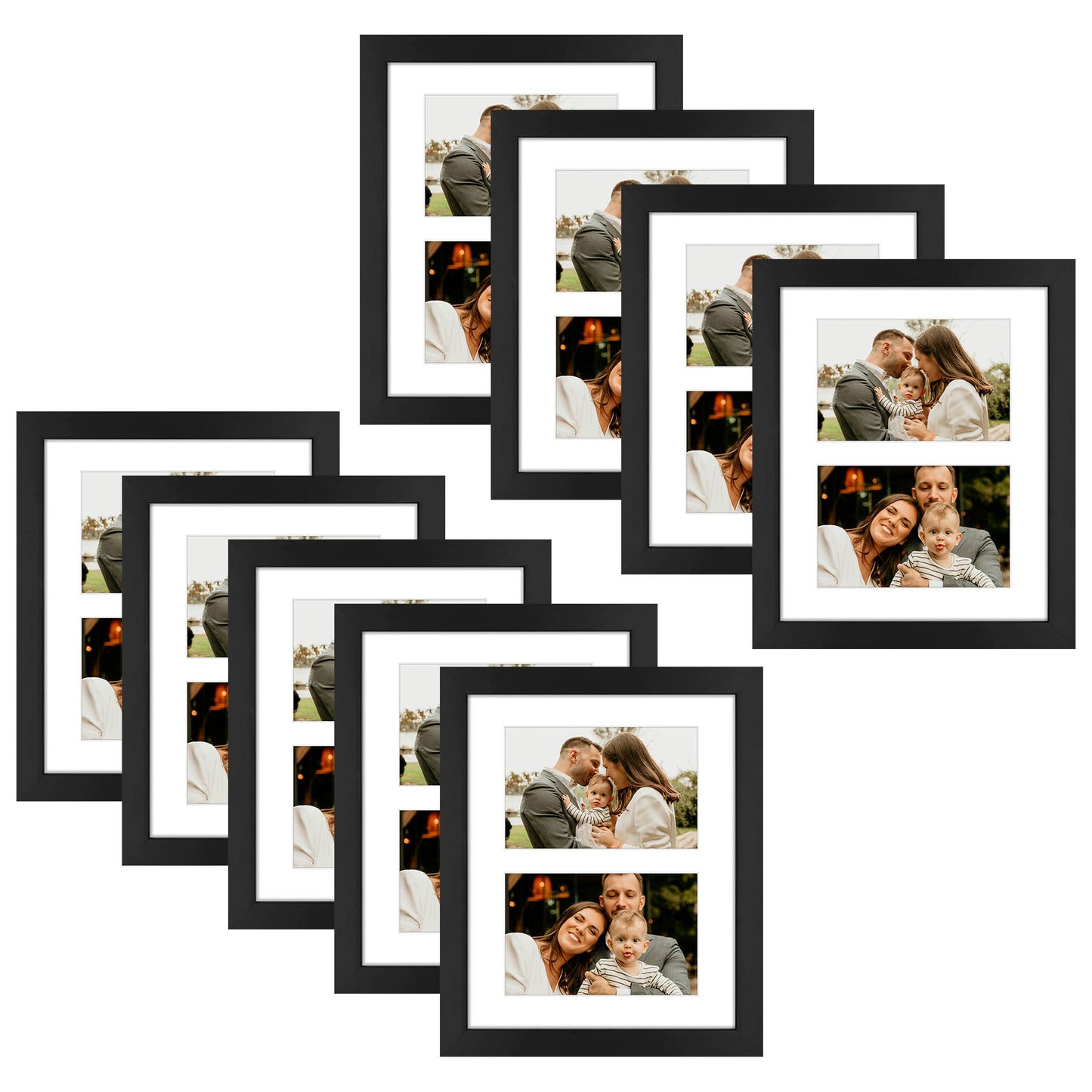 Clearance 4x6 Double Picture Frame With Real Glass and White Mat (9 Pcs Per Box) Black