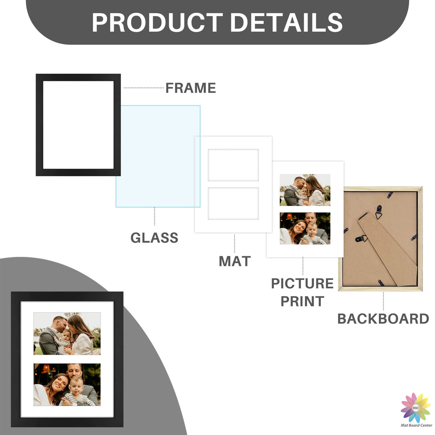Clearance 4x6 Double Picture Frame With Real Glass and White Mat (9 Pcs Per Box)