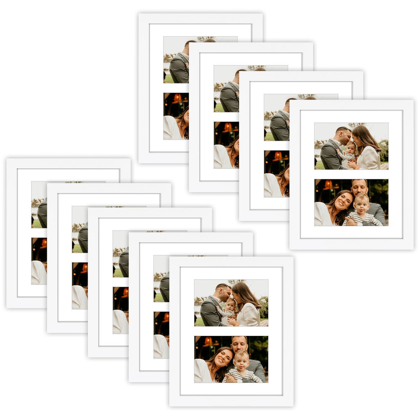 Clearance 4x6 Double Picture Frame With Real Glass and White Mat (9 Pcs Per Box) White