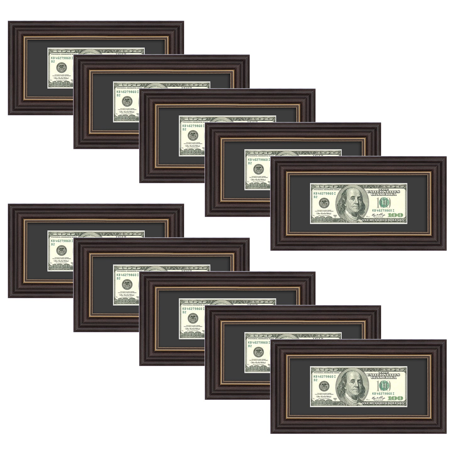 Dollar Bill Frame with Black Mat or Hold 4x9 Business License (10 Pcs Per Box)