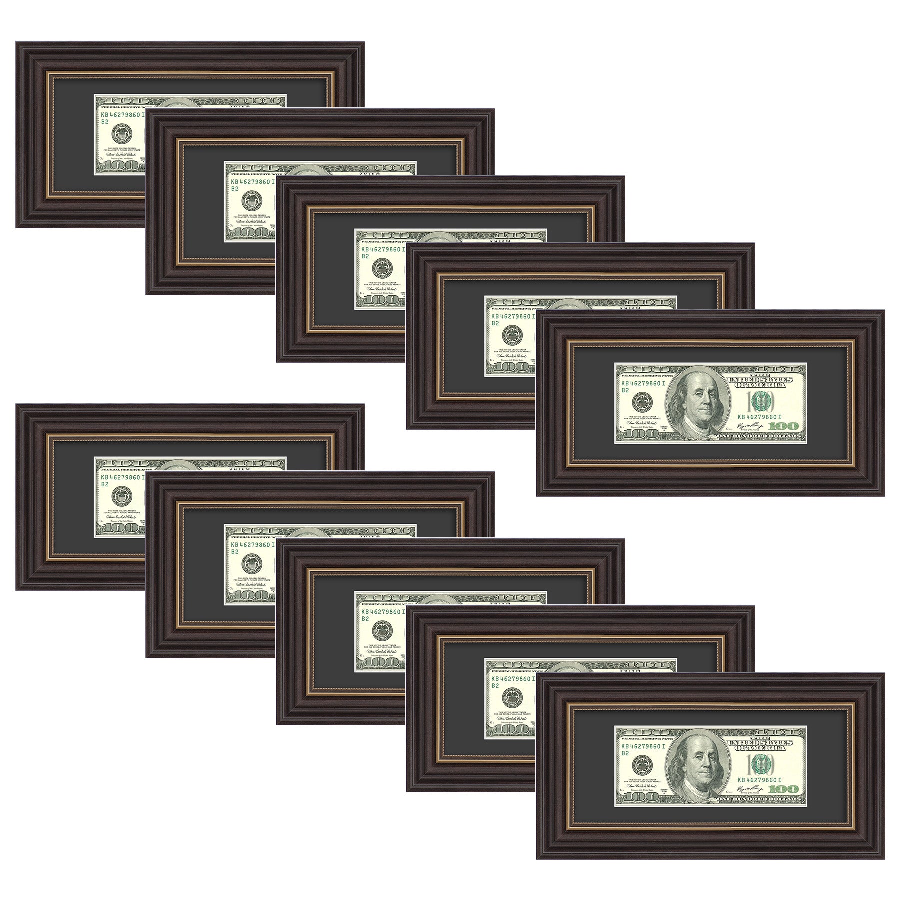 Dollar Bill Frame with Black Mat or Hold 4x9 Business License (10 Pcs Per Box)