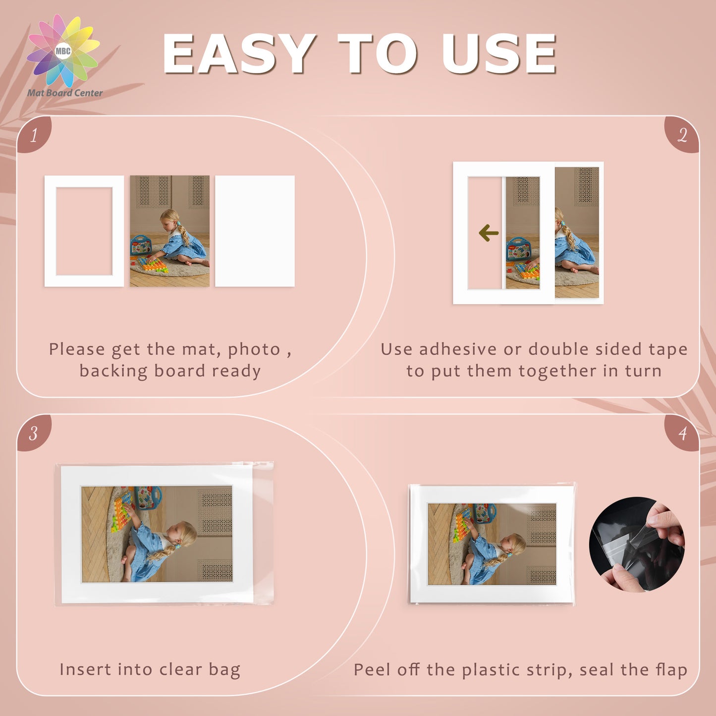 50 Pack 5x7 Whitecore Economy Pre-Cut Mat For 4x6 Picture + Backing + Bag