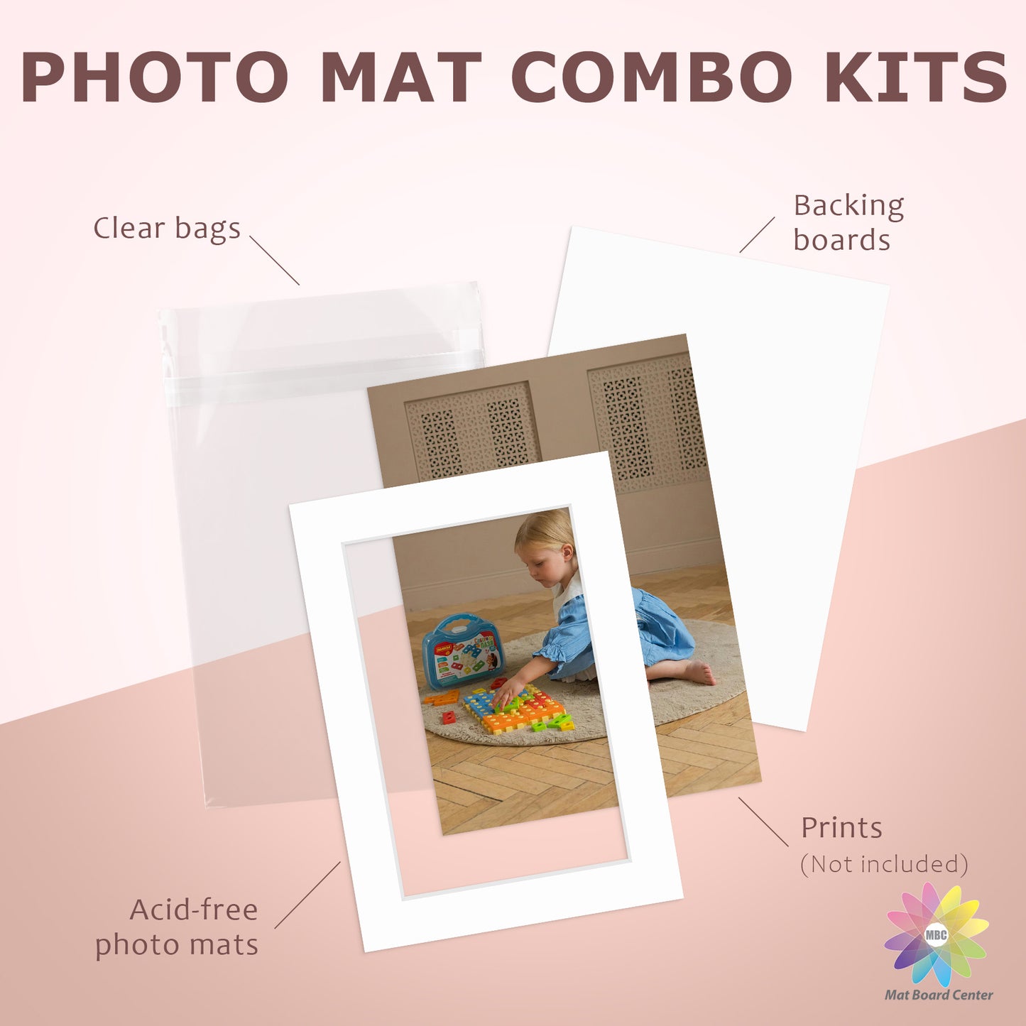 50 Pack 5x7 Whitecore Economy Pre-Cut Mat For 4x6 Picture + Backing + Bag