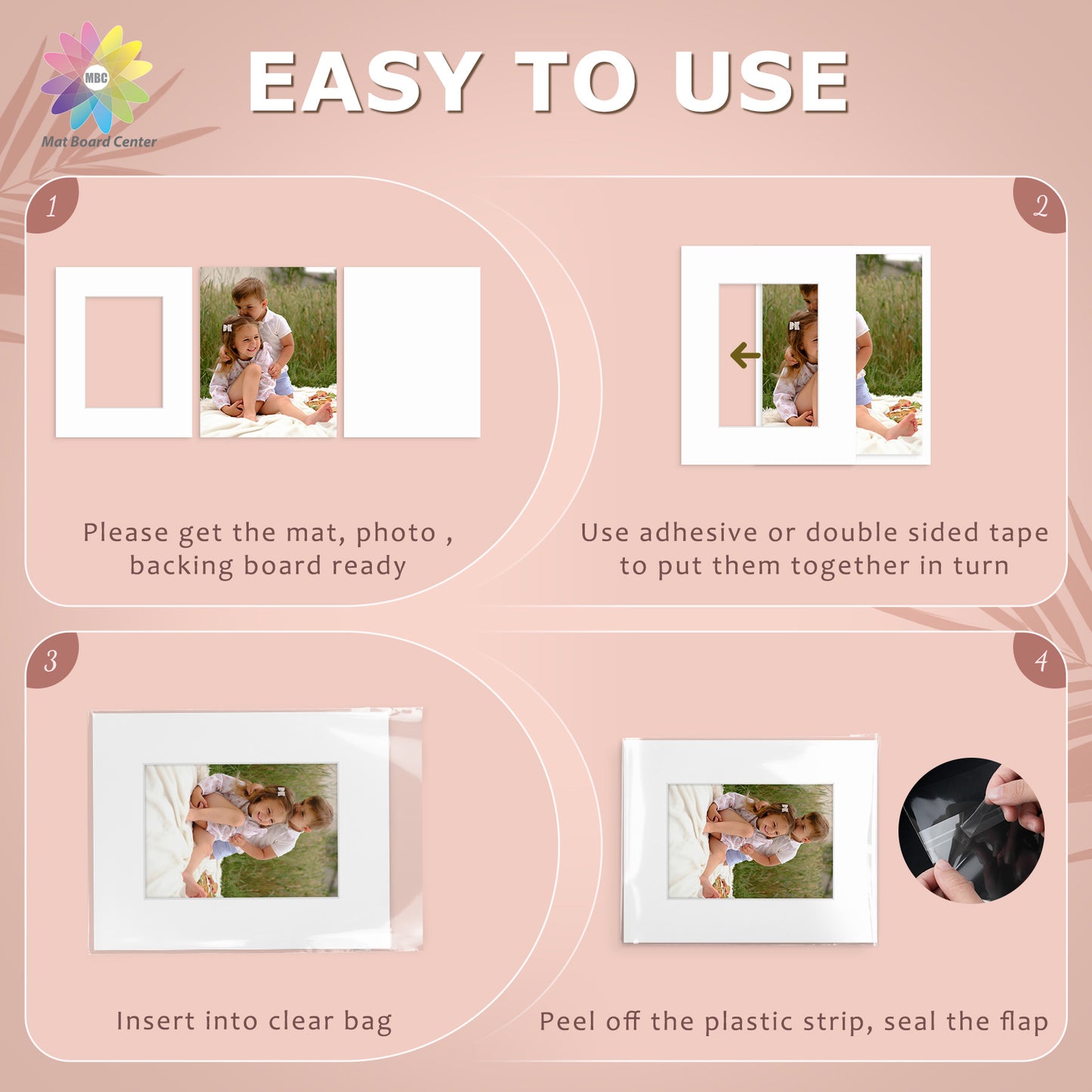 50 Pack 8x10 Whitecore Economy Pre-Cut Mat Board + Backing + Bag