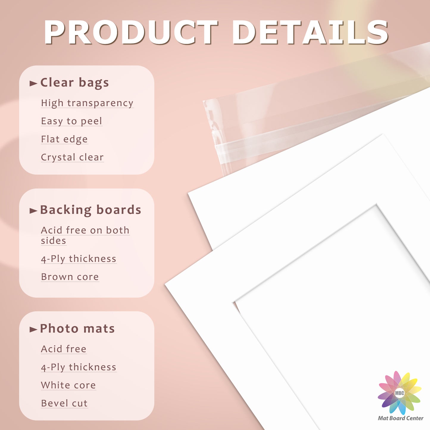 50 Pack 16x20 Whitecore Economy Pre-Cut Mat + Backing + Bag